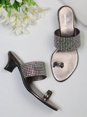 Pelle Albero Metallic Block Heel For Women