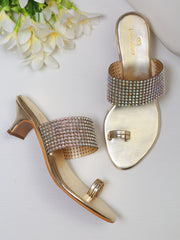 Pelle Albero Gold Block Heel For Women