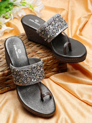Pelle Albero Metallic Wedge Heel Sandals
