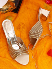 Pelle Albero Gold Block Heel Sandals for Women