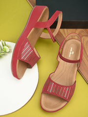 PELLE ALBERO Women Red Slip-On Flatform Heels Sandal