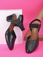 Pelle Albero Black Leather Block Heels For Women