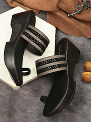 Pelle Albero Black One Toe Wedge Heels for Women
