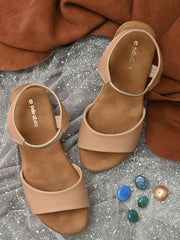 Pelle Albero Beige Ankle Strap Wedges For Women