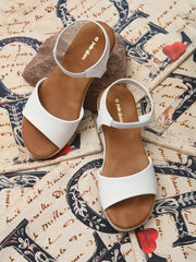 Pelle Albero White Ankle Strap Wedges For Women