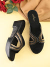 Pelle Albero Women Embellished Black Wedge Heel Comfort Slippers