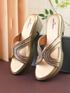 Pelle Albero Women Embellished Gold Wedge Heel Comfort Slippers