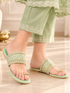 Pelle Albero Women Toe-ring Green Flat Sandals