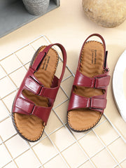 Pelle Albero Cherry Colour Orthopedic Flat Sandals