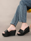Pelle Albero Women's Latest Trendy Black PU upper Slip-On Heels Wedge Sandals