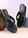 Pelle Albero Women Black Colour Wedge Heel Lightweight Comfort Sandals