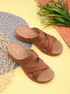 Pelle Albero Tan Faux Leather Slip on Extra Padding Comfortable Sandal For Women