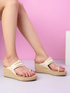 Pelle Albero Women Beige Colour Kolhapuri Style Wedge Heel Sandals