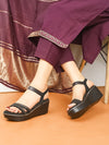 Pelle Albero Women Embellished Black Colour Wedge Heel Sandals