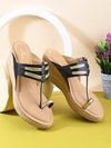 Pelle Albero Women Black Colour Kolhapuri Style Wedge Heel Sandals