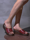 Pelle Albero Women's Latest Trendy Cherry Leather Slip-On Heels Wedge Sandals