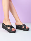 Pelle Albero Women Black Colour Wedge Heel Lightweight Comfort Sandals