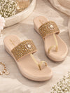Pelle Albero Women Partywear Gold Flat Sandals