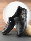Pelle Albero Men's Latest Trendy Black Leather Slip-On Flats Comfortable Sandals