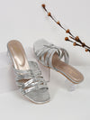 Pelle Albero Silver Block Heeled Sandals for Women