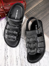 Pelle Albero Black Leather Sandals for Men