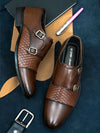 Pelle Albero Brown Formal Monk Shoes For Men