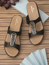 Pelle Albero Black Open Toe Flats for Women