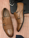 Pelle Albero Tan Formal Double Monk Shoes For men