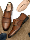 Pelle Albero Tan Formal Monk Shoes For Men