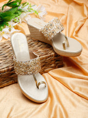 Pelle Albero Gold Wedge Heel Sandals