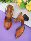 Pelle Albero Tan Leather Black Heels For Women