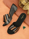 Pelle Albero Black Wedge Mules for Women